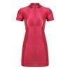 Womens Glossy Mock Neck Bodycon Dress Short Sleeve Stretchy Fabric Nightclub Party Mini Dress