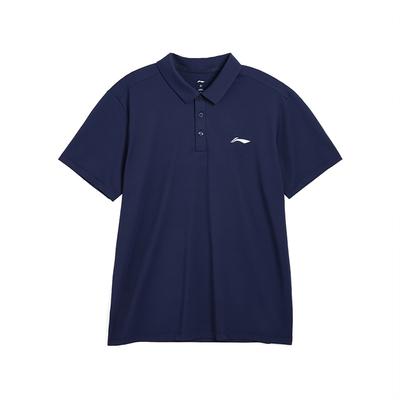 Li Ning Logo Lettre Imprimé Col Rond Ample Confortable Décontracté Début Printemps Manches Courtes Polo Unisexe Bleu Marine Foncé APLV605-3