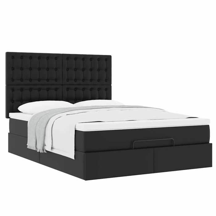 Maison Exclusive - Ottoman Bed Frame with Black Mattress 140x200 Cm Faux Leather