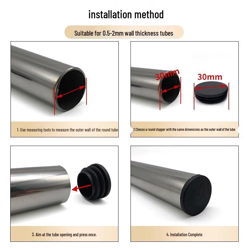 Black Round Plastic End Cap for Chair and Table Legs, Stainless Steel Plug, Tube Stopper