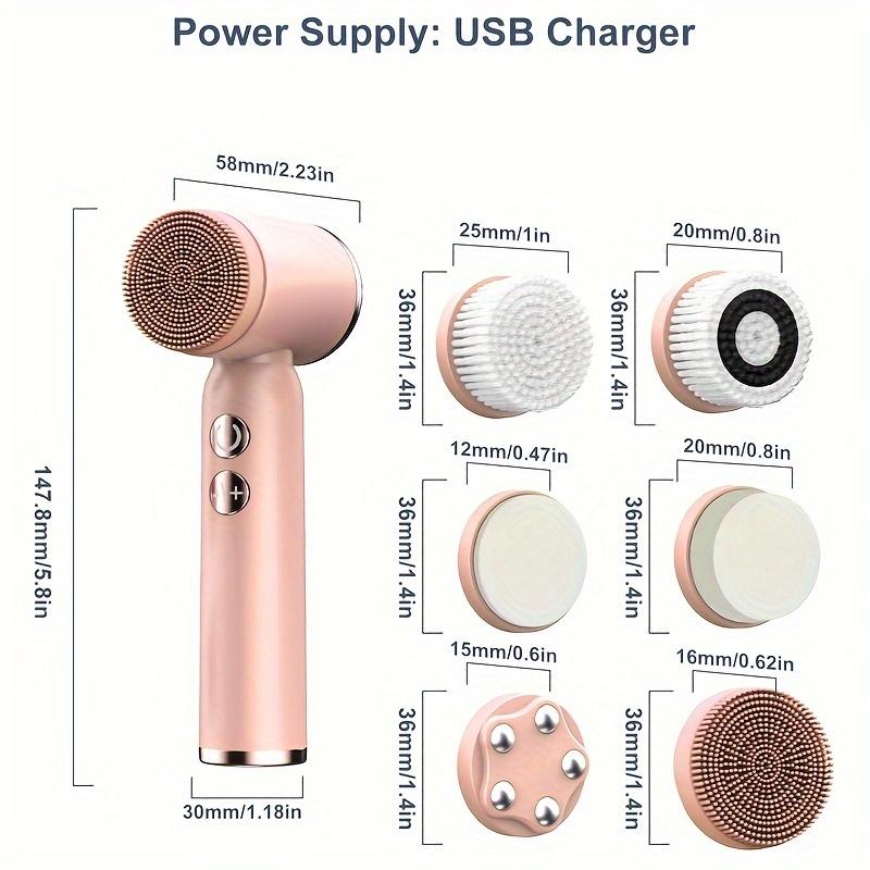 

6-в-1 Щетка для очищения лица, USB-перезаряжаемая щетка для скрабирования лица для очищения, удаления, отшелушивания и массажа, подарки для женщин, подарок на День матери розовый