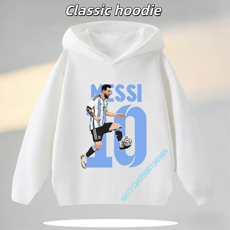 Football Star Cartoon Print Autumn/Winter Coat Messi Children's Hooded Sweatshirt Boys' Sports Shirt Girls' Casual Top