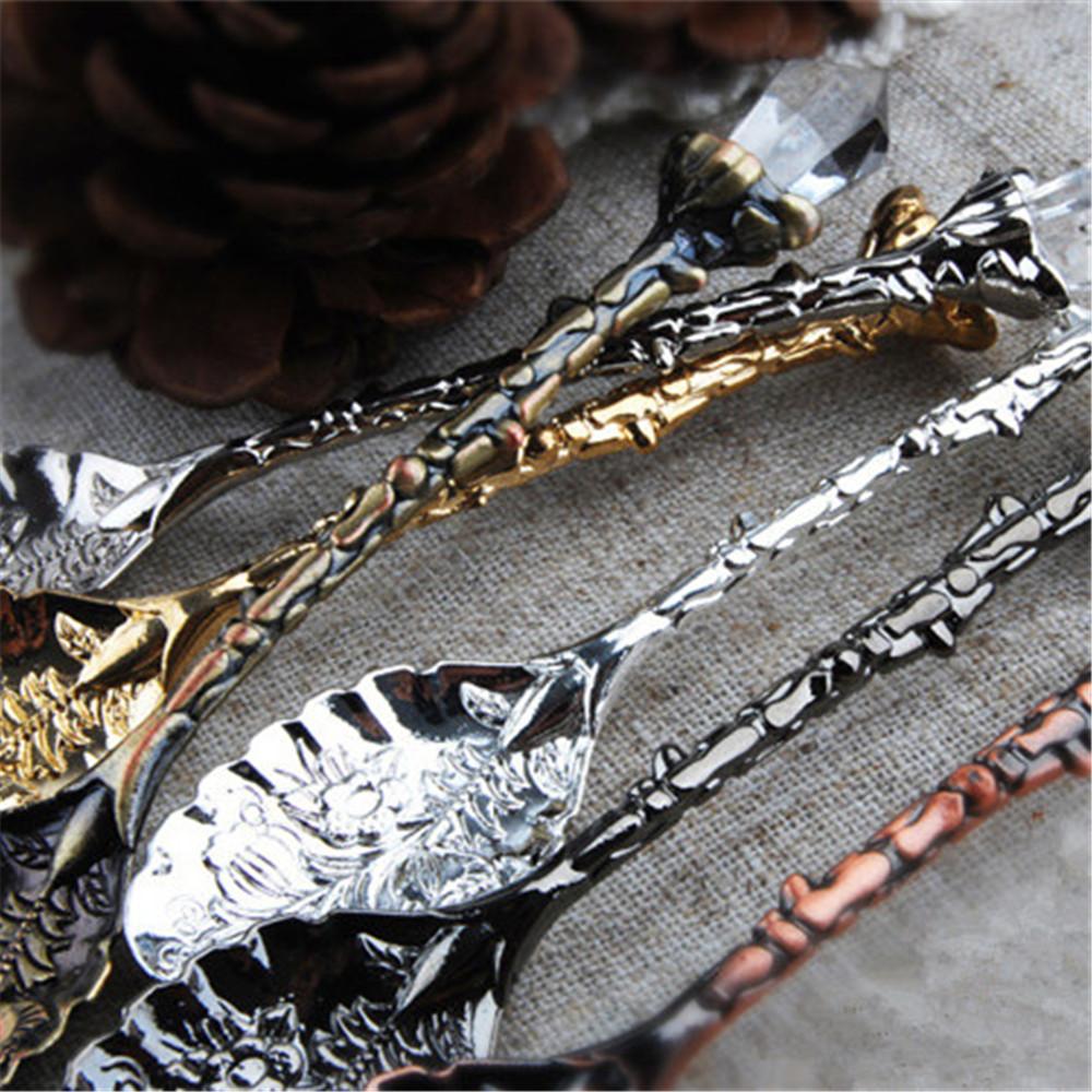 Vintage Coffee Spoon Carved Flower Teaspoon Crystal Milk Spoon Ice-Cream Sugar Cake Spoon Kitchen Accessories
