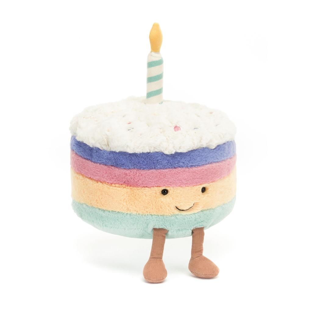 Jellycat Amuseables Rainbow Birthday Cake Plush 6 Inch Dessert Stuffed Animal Birthday Gift Toy, Medium, - -