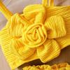 Girls' Fashionable Set Summer Children's Multi-color Three-dimensional Flower Halter Top + Shorts + Headwear