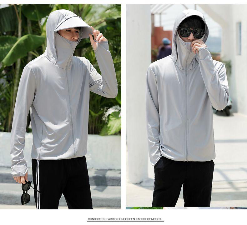 Men's Ultra-Thin Ice Silk Hooded Sun Protection Windbreaker for Outdoor Fishing