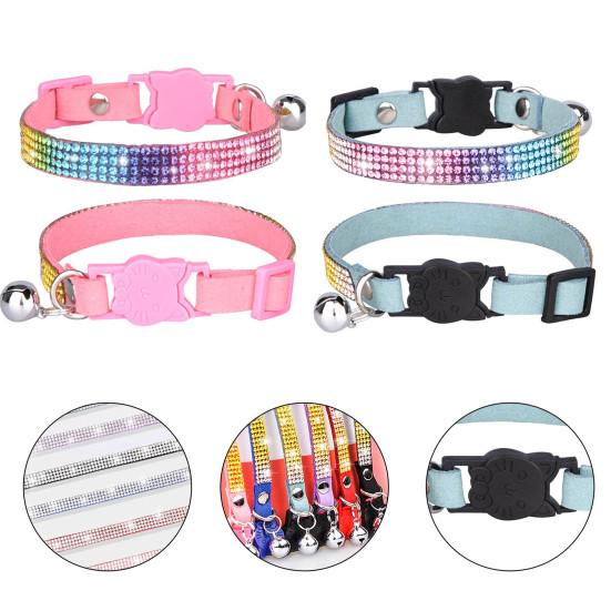Colier pentru animale de companie Rochie cu stras incrustat Reglabil pentru rupere Animal de companie Pisici Caini Gulere cu clopot