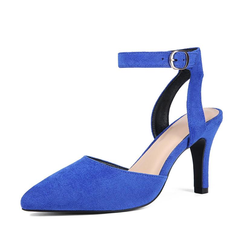 

FOREADA Женские туфли-лодочки с ремешком на щиколотке, с острым носком, на тонком высоком каблуке, с пряжкой, туфли-перчатки, женская модная обувь, весна-осень, синие, черные, 43 39 синий