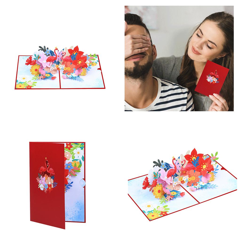 Pop-Up Grußkarten 3D Floral Flamingo Pop-Up Karte Geburtstagskarte Geschenkkarten für Valentinstag Abschluss Jubiläum