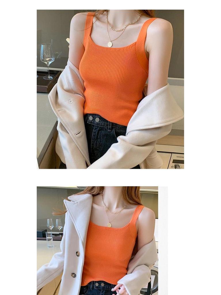 Spring-Summer Knitted Camisole Vest - Women's Stylish and Versatile Short Top