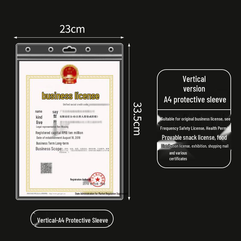 Wall-Mounted Transparent Protective Cover for Original and Duplicate Business and Food Hygiene Licenses