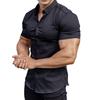 Fitness Short Sleeved Lapel Shirt Elastic Thin Style Solid Color Sports Casual Cardigan Shirts for Men