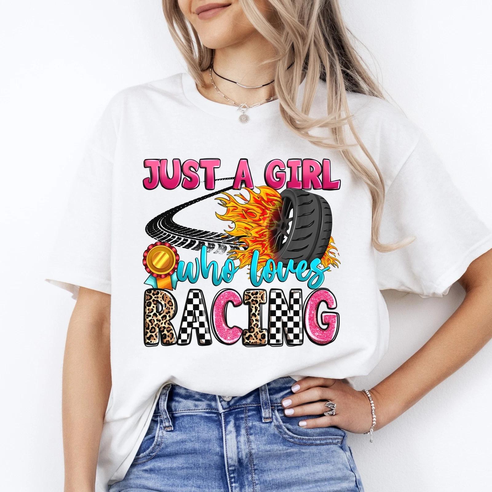 Just a girl who loves racing T-Shirt gift Racer Racing girl race day Unisex tee S