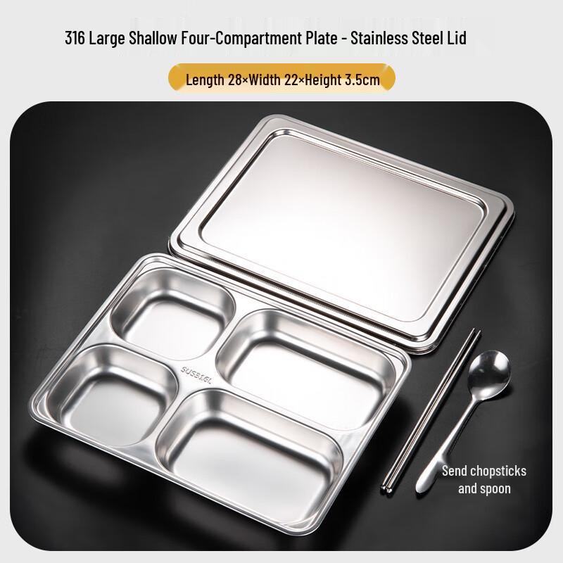 316 Stainless Steel Divided Meal Tray with Lid