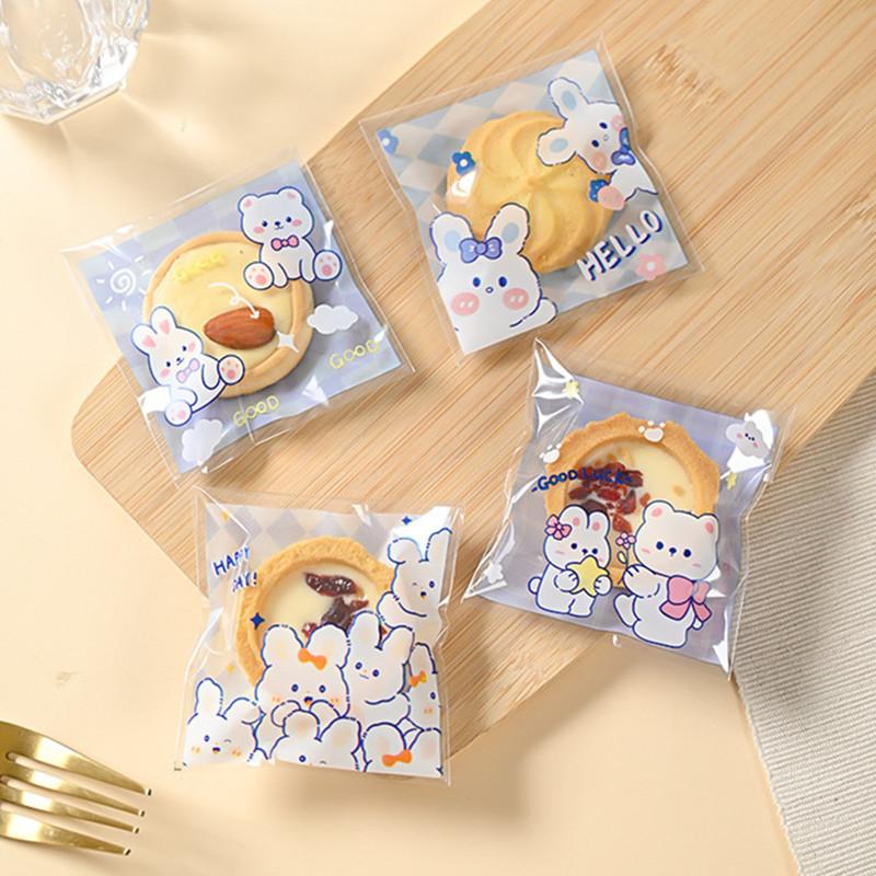 100Pcs 7x7cm Small Plastic Cartoon Animal Printed Self-Adhesive Packaging Cookie Candy Bags Child Birthday Party Favors