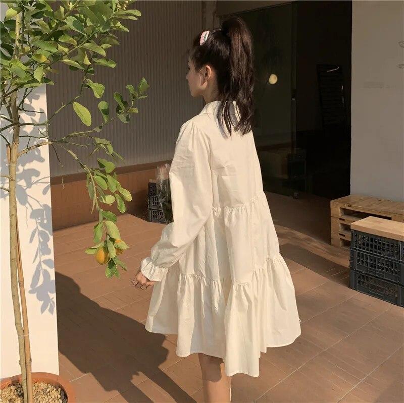 Dresses Women 3D Flower Y2k Autumn Hotsweet Korean Style Simple Long Sleeve High Street All-match Temperament Knee-length Daily
