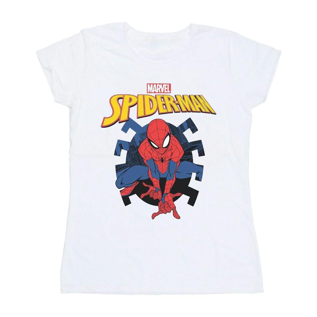 Marvel Damen-/Damen-Spider-Man-Web-Shooting-Emblem-Logo-Baumwoll-T-Shirt