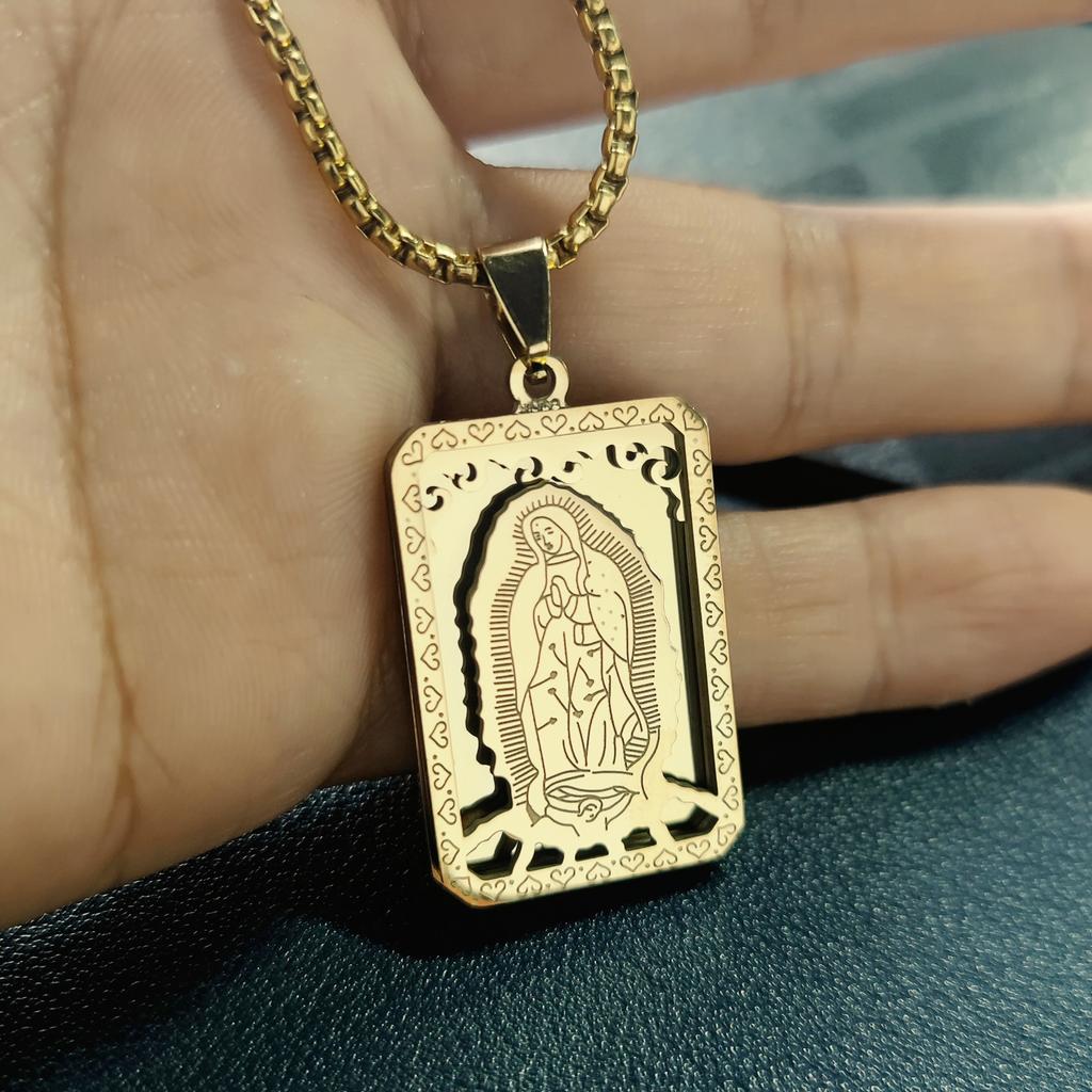 Stainless Steel Vintage Virgin Mary Pendant Believer Necklace, Men'S Religious Prayer Pendant Necklace