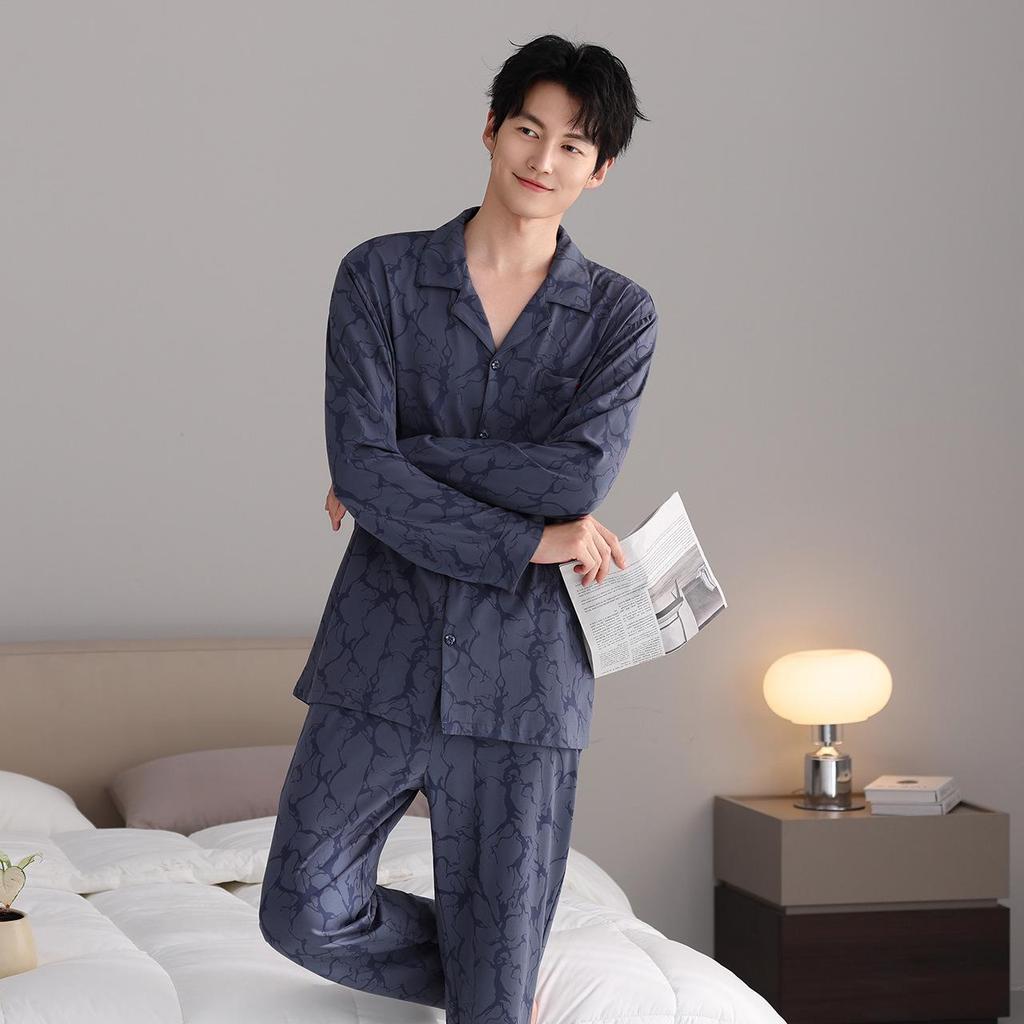 Men's Autumn Cardigan Pajama Set - Long Sleeve & Pants, Comfortable Modal Sleepwear, Casual Sporty Style
