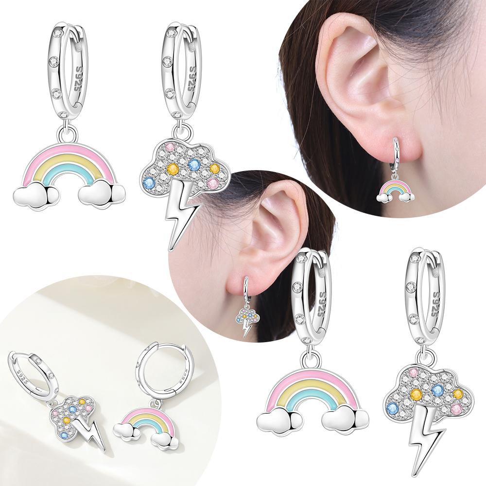 Authentic Original Copper Metal Rainbow Cloud Earring Lucky Symbol Ear Loops Women's Colourful Perfect Gift Anniversary High Quality Fine Jewelry