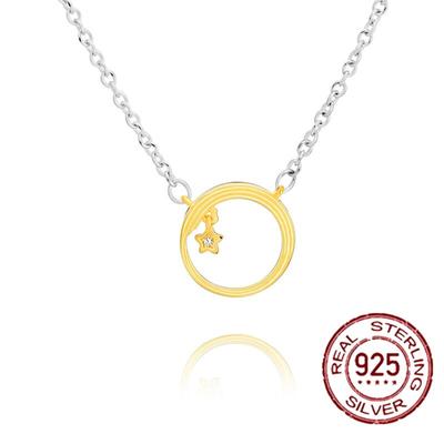 925 Sterling Silver Curved Golden Moon Star Pendant Necklac Necklaces For Women Delicate Kolye Jewelry Birthday New Year