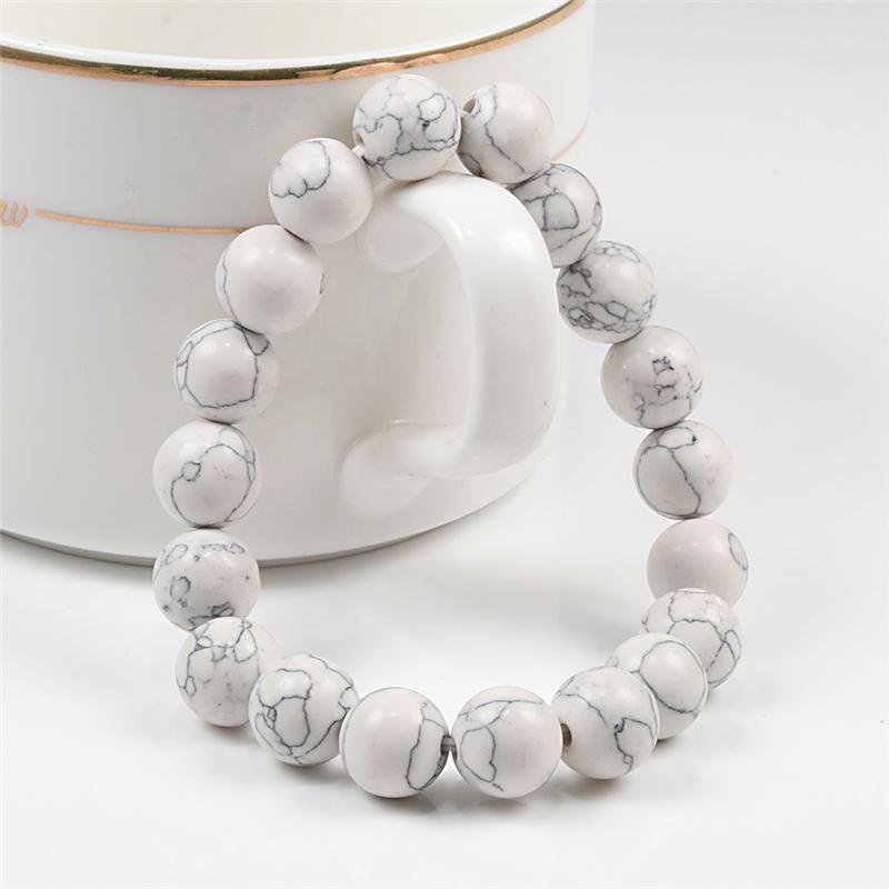 Charm Bracelet 6mm 8mm 10mm White Natural Stone Simple Women Men Elastic Strand Bracelets Meditation Prayer Jewelry Friend Gift