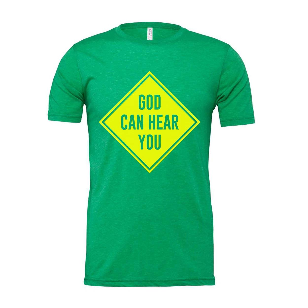 Christian Unisex Graphic Tee With Neon Yellow Diamond Sign That Reads God Can He S