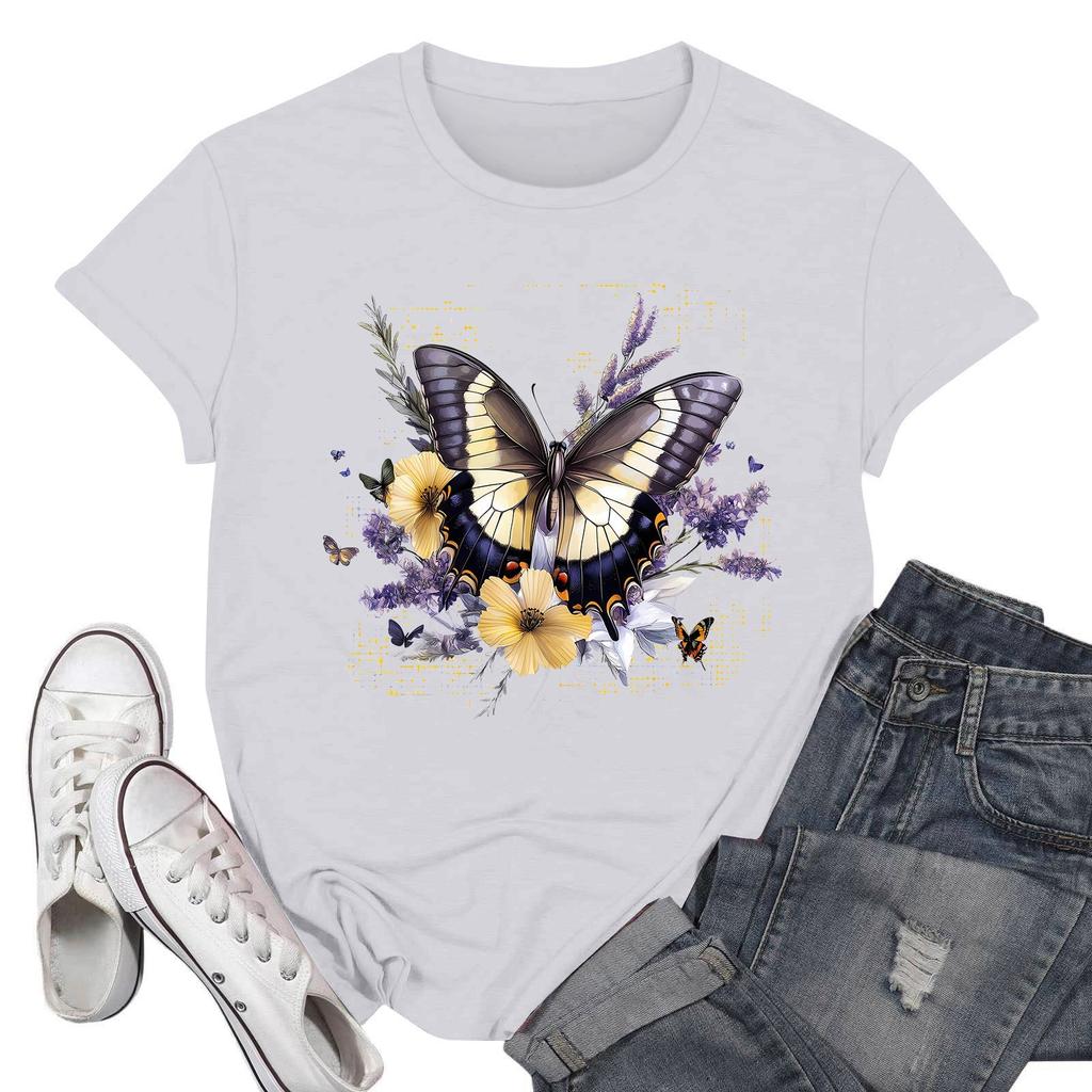 Women's Round Neck Printed Short-sleeved T-shirt Top