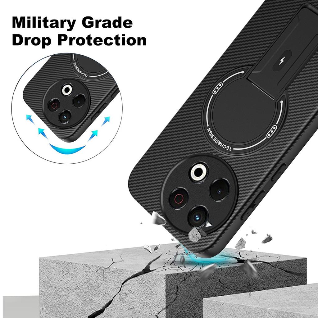 For TECNO Spark 30 Pro 4G Case Carbon Fiber Texture PC + TPU Phone Cover with Kickstand