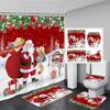 Red Christmas Shower Curtain Set Funny Santa Claus Gift Green Pine Branches Xmas Balls Home Bathroom Decor Bath Mat Toilet Cover