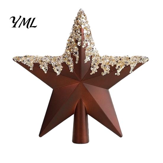 Holiday Tree Top Decoration Glitter Sequins Star Topper, Shiny Sparkly Treetop Gold Five Pointed Ornament Ornament, Shatter-Proof Christmas