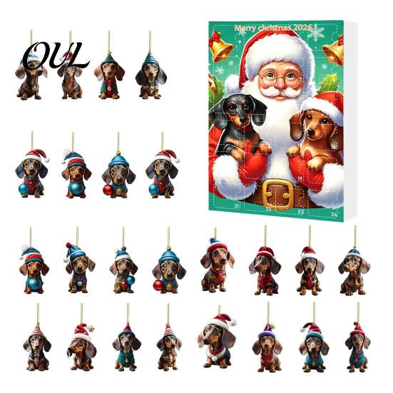 Calendari dell'Avvento 2026 Collezione Dachshund Carini, 24 Giorni Ciondolo Acrilico 2D Regalo di Natale per Amanti dei Cani Calendario del Conto alla Rovescia, Ornamenti da Collezione,