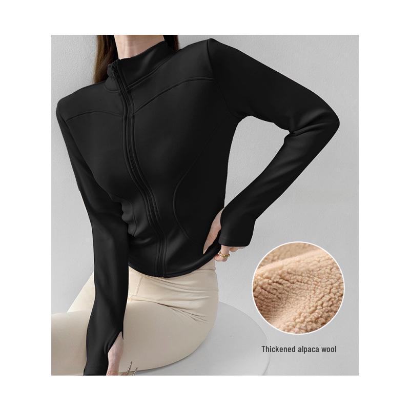 Women's Velvet Plus Long Sleeve Fitness Jacket - Slimming Stand Collar Yoga Top