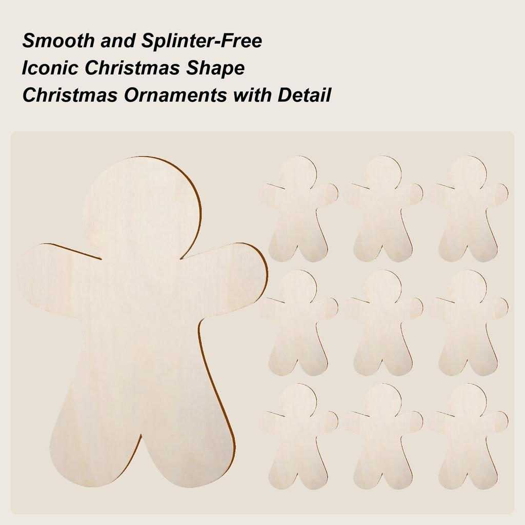 Wooden Gingerbread Men 10 Pieces Christmas Wood Cutouts For Crafts Hangable Wood Slices Crafts For Window Wall Home Party Travel