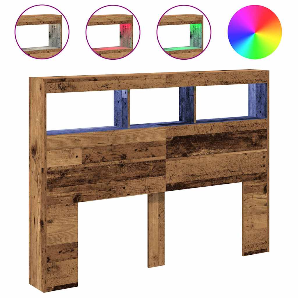 LED Headboard with Shelves Rustic Wood Look 140 x 17 x 102 cm