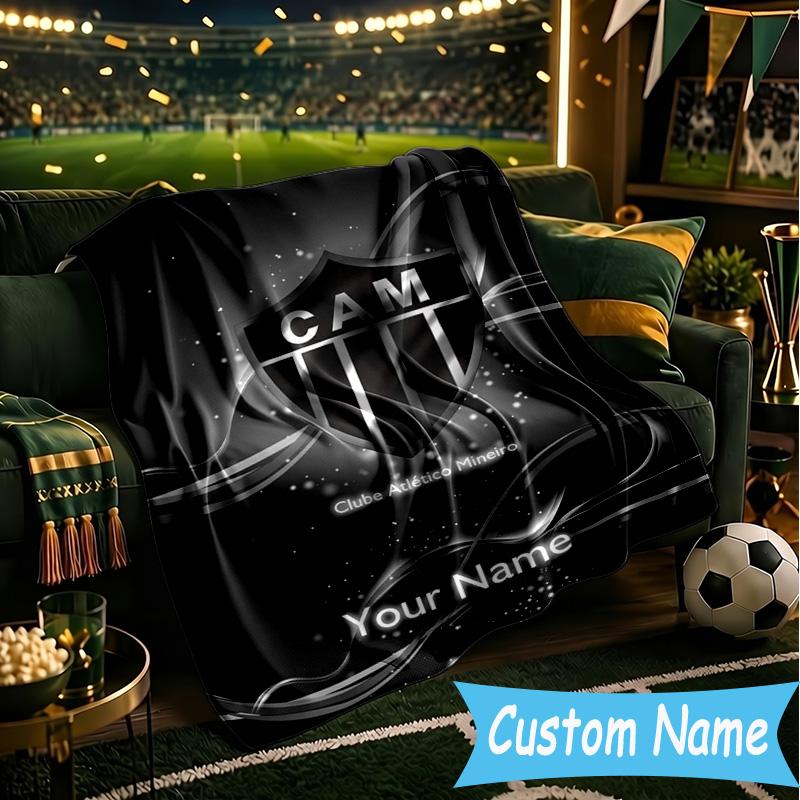 Custom Name Club Atletico Mineiro Crest Flannel Blanket, Use for Birthday/Holiday Gift, Soft Blanket for Sofa/Bed/Camping/Office, Home Decor