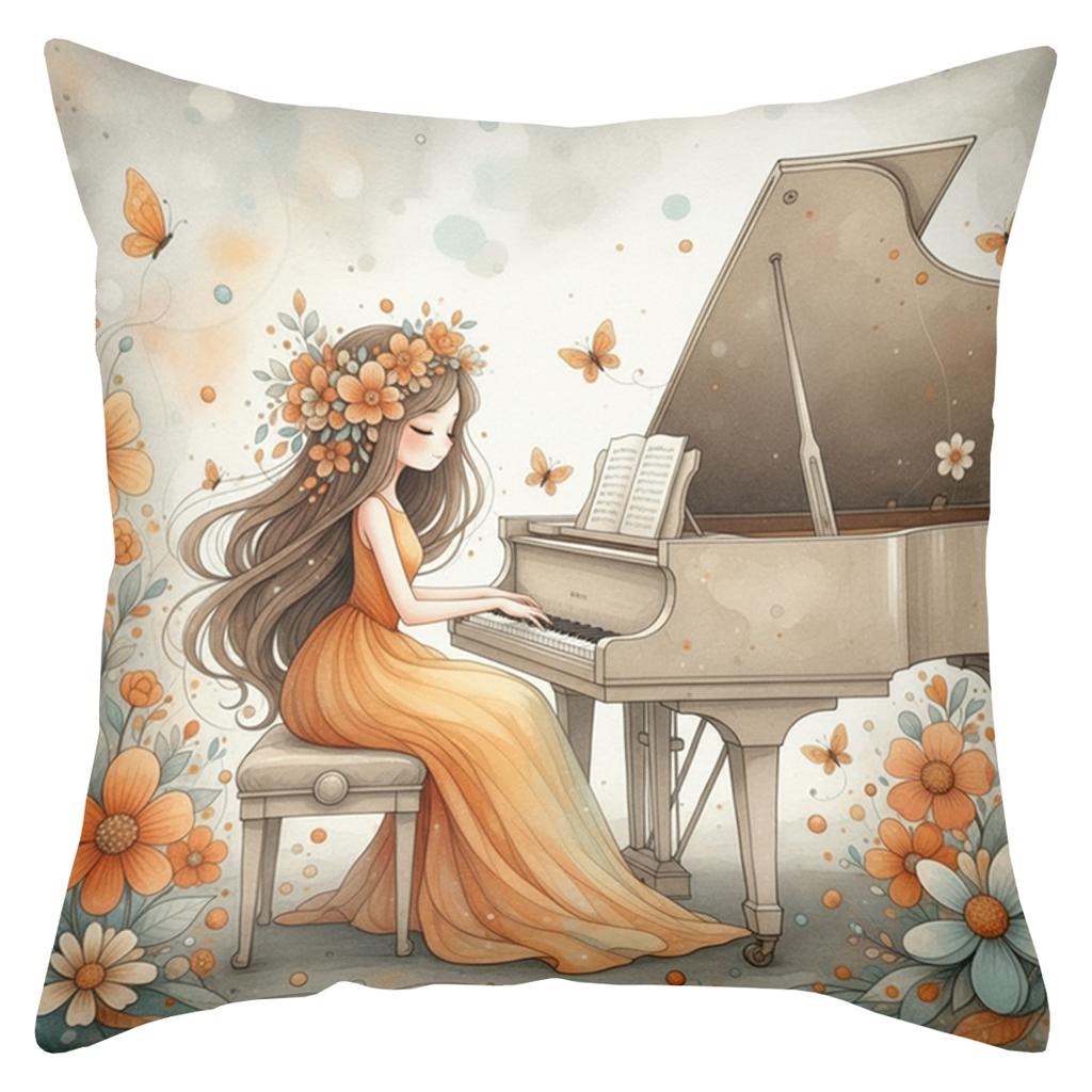 2D flat printing Girls with Flowers Design Decorative Throw Pillows Polyester pillowcase, sofa decorative cushion cov