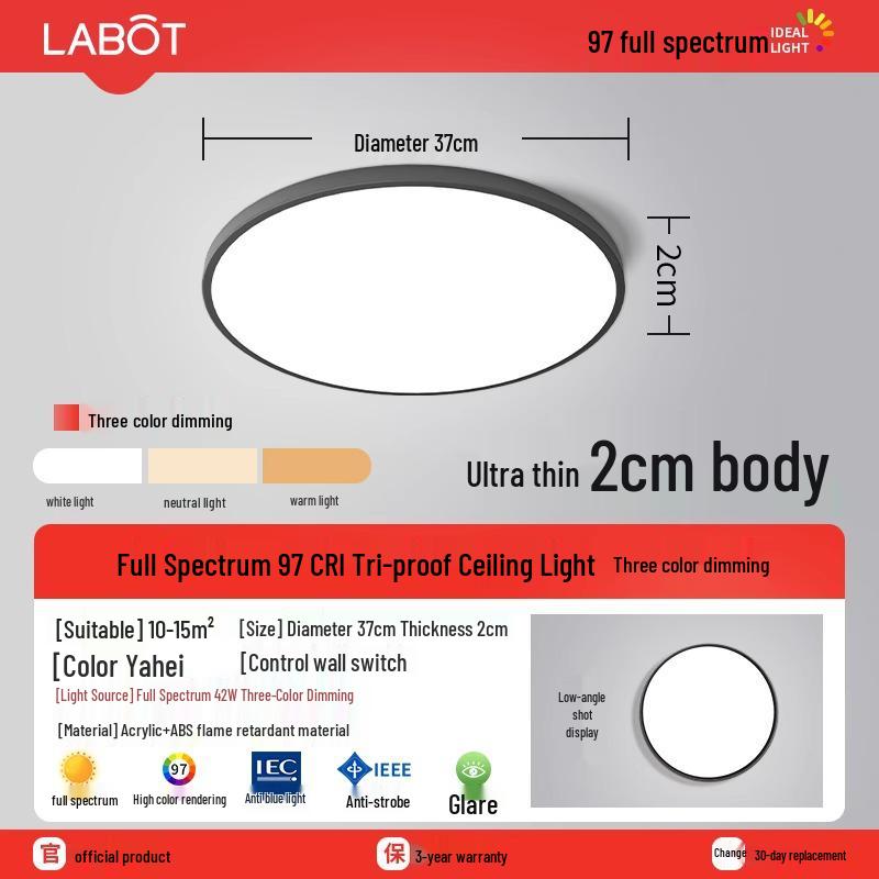 LED Ceiling Light: Three-Proof, Modern Minimalist Design for Bedroom, Balcony, Bathroom - Eye-Protective, Round Main Light