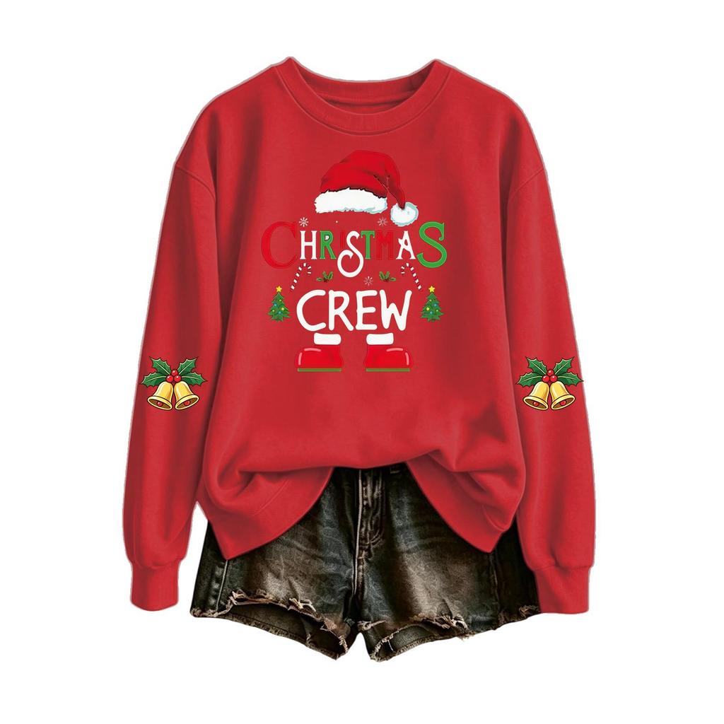 Women's Casual Christmas Letter Print Crewneck Sweatshirt for Holiday and Everyday Wear