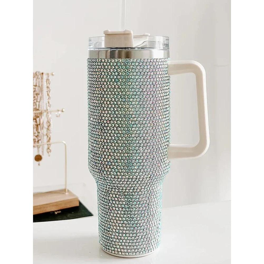 40oz Lesklý Diamant Lesklý Diamant Termohrnek na Kávu Izolační Nerezová Auto Láhev Brčko Velký Objem Kamínkový Hrnek