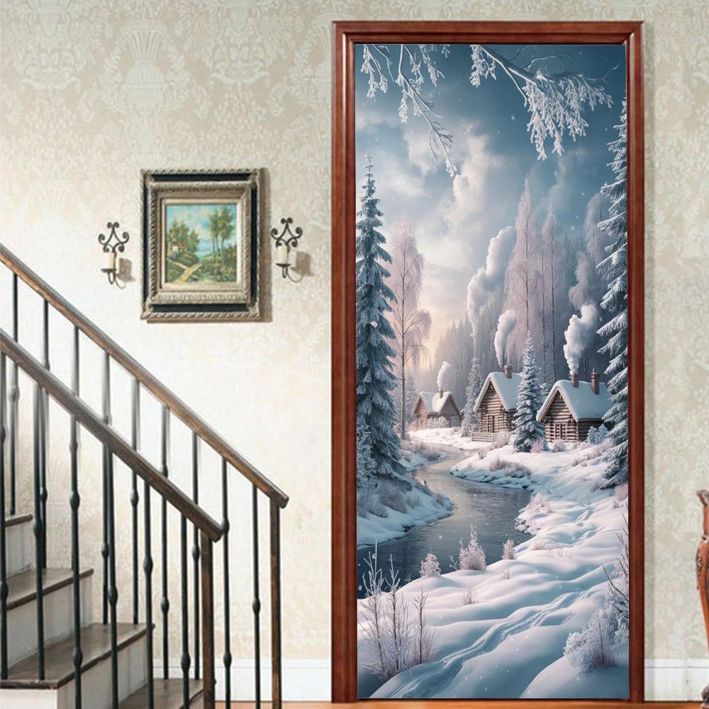 Christmas Tree PVC Self-Adhesive Waterproof Door Sticker Modern Simulation Door Mural Wallpaper Living Room Study Home Decor Art Door Poster