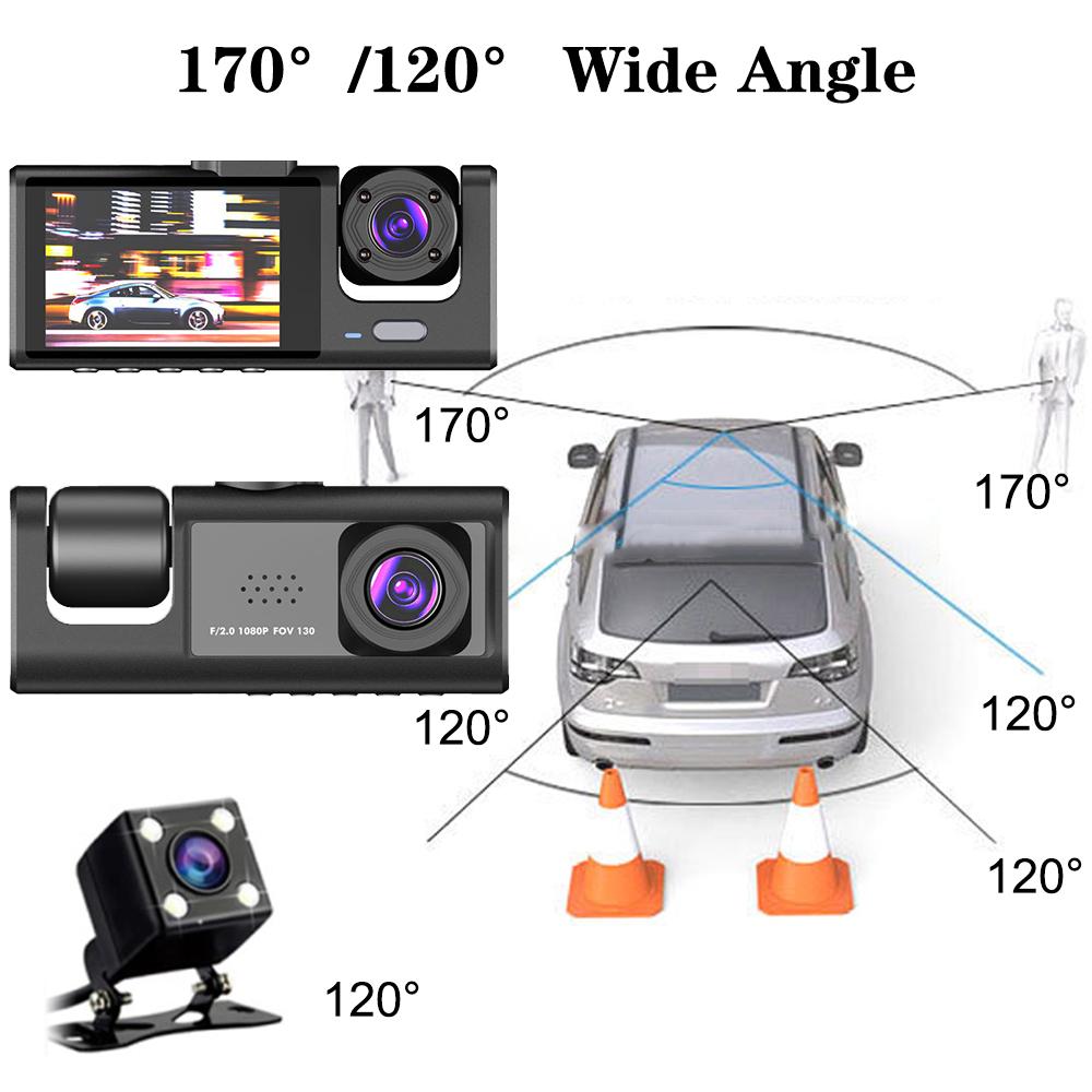 Universal Interior Monitor HD 1080P 12V Auto Accessories 3 Lens Driving Video Recorder 2 Inch Screen Car DVR Dash Cam Rearview Camera
