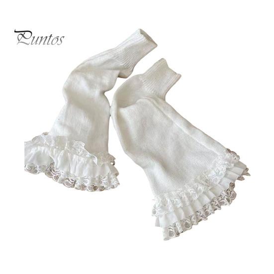 

1 пара зимних чехлов для икр с кружевной отделкой, трикотажные противоскользящие, однотонные, эластичные, в стиле Лолиты, для косплея, для выступлений, для повседневной носки, для спорта и отдыха белый