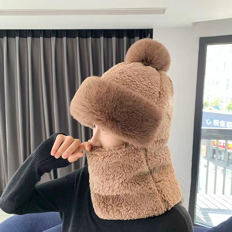 Sciarpa Maschera Monopezzo Autunno e Inverno da Donna Protezione Orecchie Cappello Antivento Adulto Tinta Unita Ispessito Cappello Caldo