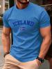 T-shirt da uomo con stampa testo e bandiera dell'Islanda, cotone, estiva, girocollo, manica corta, top morbidi, taglia oversize, abbigliamento casual da uomo