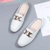 New Women Baotou Half Slippers Ladies Square Toe Thick Heel Muller Sandals For Outer Ladies Flat Fashion Vintage British Leather