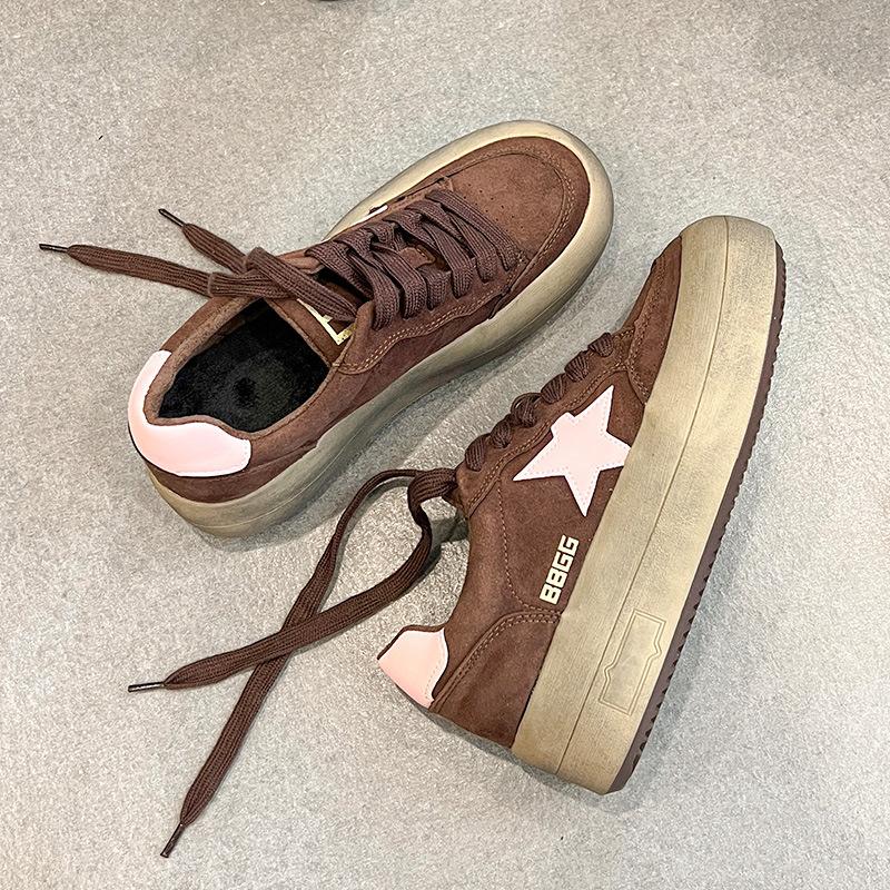 Grape Mother, the Same Invisible Inner Height-increasing Women's Shoes, Thick-soled Forrest Gump Training Shoes, Old Stars, Small Dirty Shoes, C