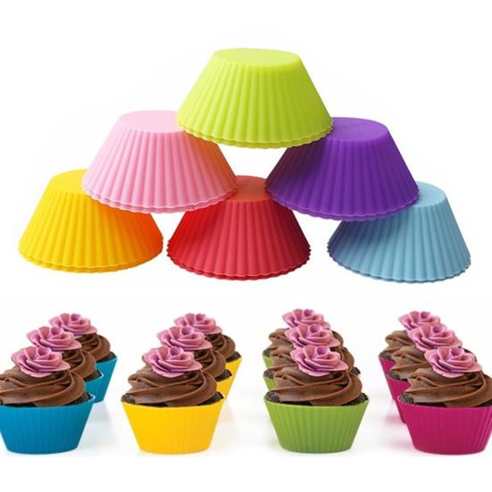 6Pcs Round Food Grade Silicone Muffin Cupcake Baking Molds Reusable Dishes Pan