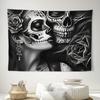 Black And White Sugar Skull Couple Black And White Sugar Skull Couple Abstract Wall Tapestry for Hallways Or Staircase Walls - Adds Depth And Characte