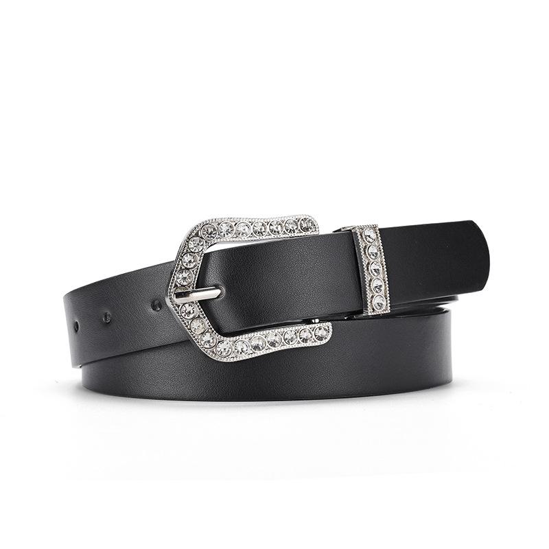 Elegant Rhinestone Inlaid Pin Buckle Belt Windbreaker Down Jacket Simple Decorative Belt Women